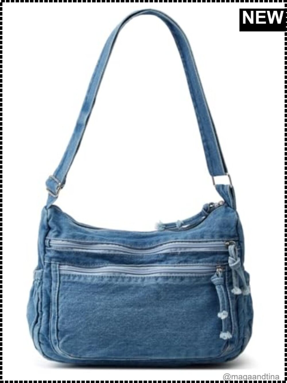 Large Canvas Denim Shoulder Bag Crossbody Tote Lightweight Casual Purse